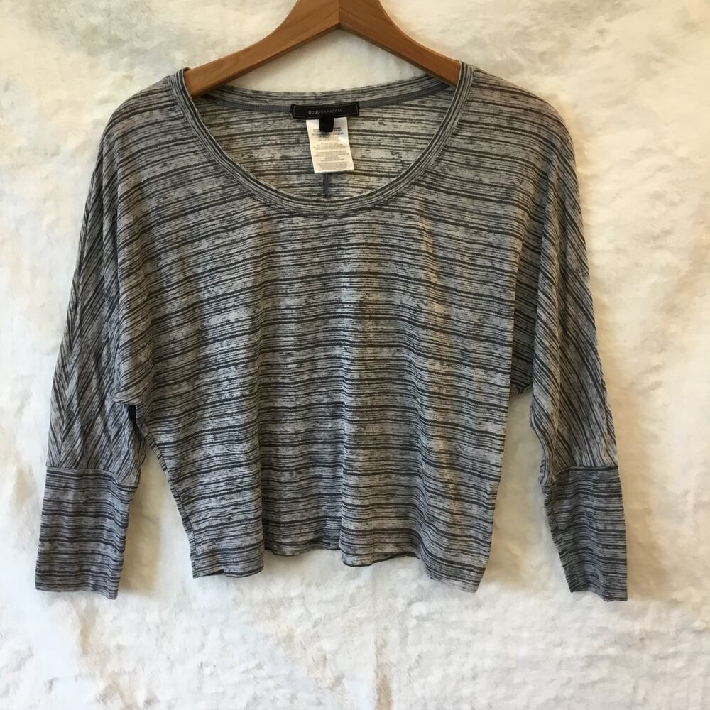 BCBGMaxazria Gray Striped Long Sleeve Crop Top